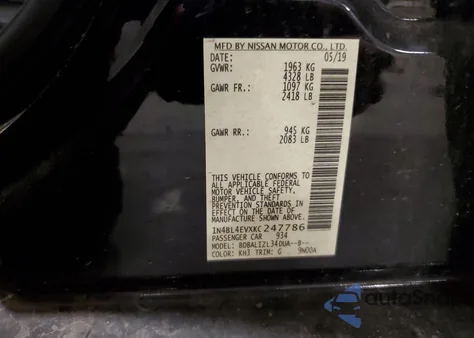 2019 Nissan Altima Sl from USA, damaged, VIN 1N4BL4EVXKC247786
